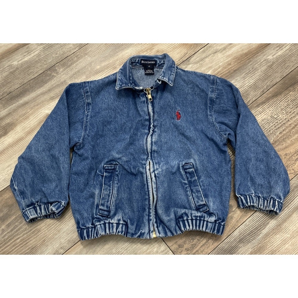 Vintage Polo Ralph Lauren Denim Jacket Harrington Style Boys Size 4T 100% Cotton